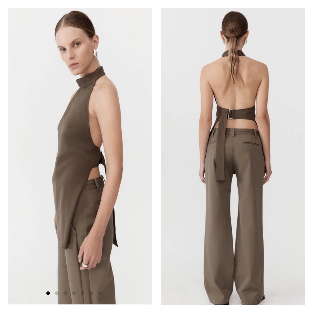 St. Agni High Neck Tunic Halter Olivine + 90s Panelled Pants Kelp LIKE NEW